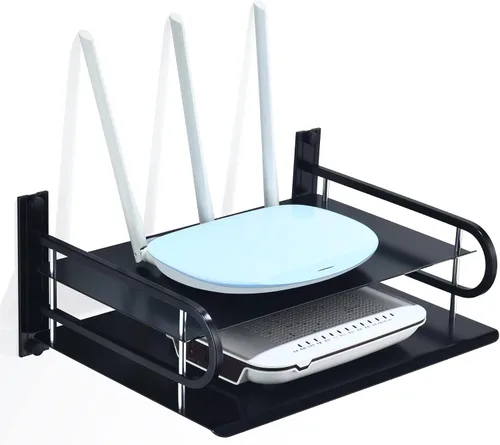 Miniatura 10 de HNVNER Estante flotante para componentes de TV, estante de proyector montado en la pared, estantes centrales de entretenimiento de metal