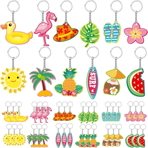 Janmercy 36 llaveros de verano a granel hawaiano Luau recuerdo de fiesta flamenco piña llavero de playa lindo llavero tropical hawaiano para verano