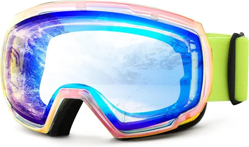 FEISEDY Ski Goggles, OTG Snow Sport Goggles for Adult Youth, Anti-Fog UV400 Protection Bendable Dual-Lenses B2961