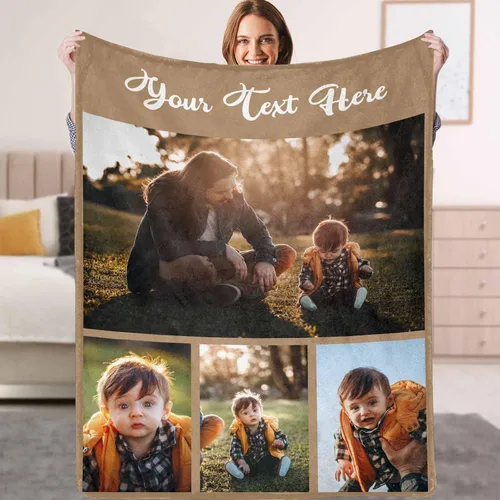 Miniatura 25 de YESCUSTOM Manta personalizada con texto fotográfico, manta personalizada con mis propias imágenes para Navidad, familia, mamá, papá, perro