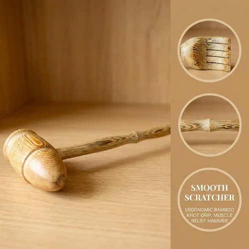 Miniatura 3 de Rascador de espalda con martillo de masaje, 100% madera natural para adultos, hombres y mujeres, 19 pulgadas de grosor extendido con masajeador