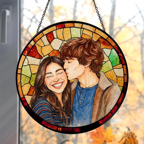 Foto personalizada para parejas con vitrales de imitación para parejas, retrato de fotos para colgar en la ventana, regalo para él y él, regalo de