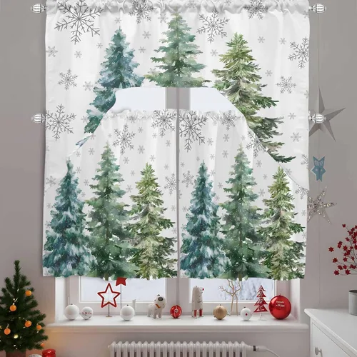 Miniatura 10 de Cortinas de cocina con cenefa de árbol de Navidad, cenefa con bolsillo para barra, paneles de cortina para dormitorio, sala de estar, baño