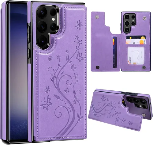 Miniatura 17 de Korecase Funda tipo cartera para Samsung Galaxy S23 con tarjetero, funda clásica de piel con función atril, doble hebilla magnética a prueba