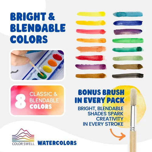 Miniatura 3 de Color Swell Acuarelas de 8 colores a granel con pinceles de madera - 4 paquetes