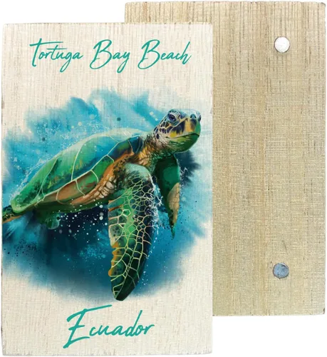 Tortuga Bay Beach Ecuador Beach Souvenir 2" x 3" Wooden Fridge Magnet Turtle Design Single