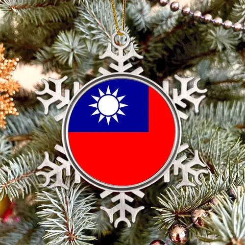 Miniatura 5 de Bandera nacional de peltre copo de nieve adornos de Navidad de China Taiwán bandera adornos para árbol de Navidad, decoración colgante de metal