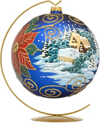 Miniatura 17 de Adorno navideño de capilla azul con soporte, bola de vidrio soplado polaco pintada a mano, bola extra grande de 8 pulgadas/200mm, adorno de fe eterna