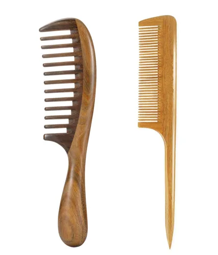 Miniatura 7 de Peine de madera Louise Maelys con dientes anchos para cabello rizado y desenredante de sándalo