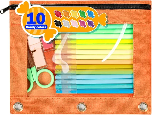 Miniatura 28 de Forvencer Estuche para lápices de 3 anillas, estuche transparente con cremallera suave, bolsa de lápices de gran capacidad con 3 ojales reforzados