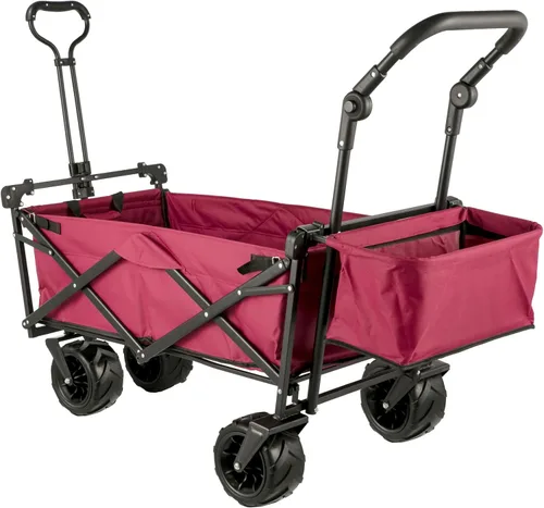 Miniatura 8 de Happbuy Vagón Plegable con Toldo Extraíble, 220lbs Vagón de Playa Plegable de Servicio Pesado con Ruedas Grandes Rojo