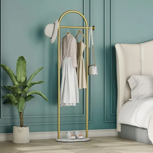 Miniatura 6 de HKaikzo Perchero dorado, moderno perchero con base de mármol, percheros resistentes independientes, puede colgar ropa, sombrero, bufanda, organizar