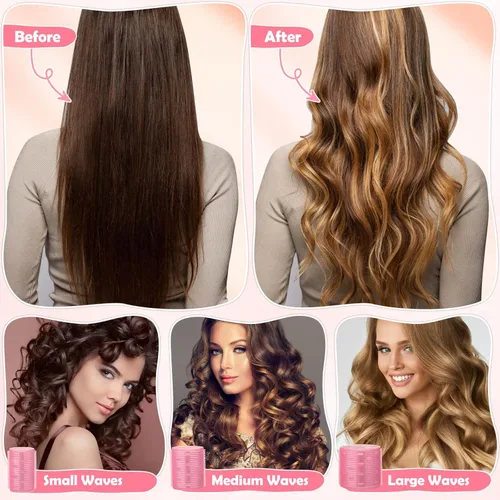 Miniatura 6 de Juego de rizadores de pelo jumbo térmicos con pinzas - 24 rodillos grandes de autoagarre para volumen y rizos en cabello largo, medio y corto
