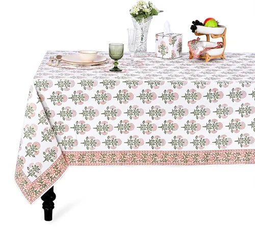 Miniatura 23 de Ridhi - Mantel cuadrado 100% algodón con estampado en bloque, lavable, para Halloween, Acción de Gracias, Navidad, fiestas, bodas, decoración