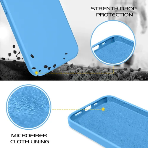 Miniatura 4 de DOMAVER Funda para iPhone 13, funda de teléfono para iPhone 13, silicona líquida, gel suave, forro de microfibra, funda protectora a prueba de Azul