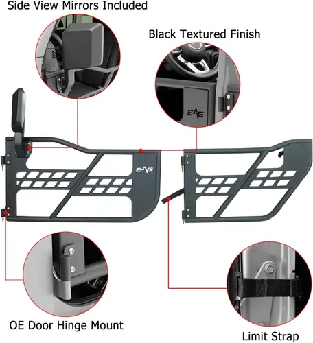 Miniatura 3 de EAG Puerta tubular Safari con espejo lateral para Wrangler JL 2018-2022 solo 4 puertas