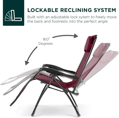 Miniatura 4 de Best Choice Products Silla reclinable de gravedad cero de gran tamaño, plegable para patio al aire libre con bandeja de accesorios para portavasos