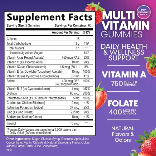 Miniatura 2 de Gomitas multivitamínicas para adultos – Gomitas multivitamínicas diarias para adultos con vitaminas A, C, D, B12 para mujeres y hombres, suplemento