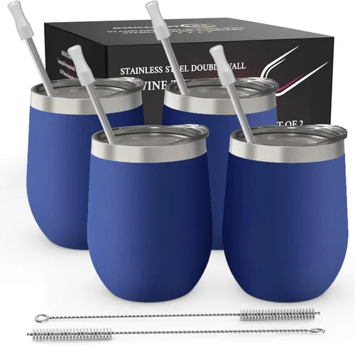 Miniatura 55 de CHILLOUT LIFE Vasos Térmicos de Vino de Acero Inoxidable de 12 oz Paquete de 2 - Vasos de Vino con Aislamiento al Vacío de Doble Pared con Tapas