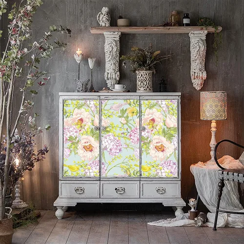Miniatura 4 de Blooming Wall DPY27 - Papel tapiz autoadhesivo removible con peonía beige de hortensias y pájaros de color morado claro, 14.5 pies cuadrados/rollo