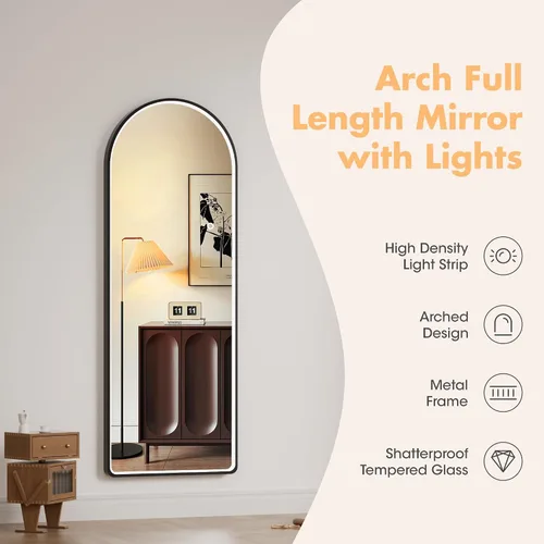Miniatura 7 de Hasipu Espejo de Cuerpo Completo de 55" X 18" con Luces, Espejo LED de Arco con Marco Negro de Cuerpo Completo y 3 Temperaturas de Color y Brillo