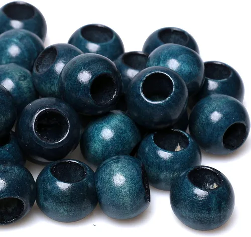 woodeni Cuentas redondas de madera azul marino de 0.787 in, 50 piezas, agujero grande, perfecto para hacer joyas, guirnaldas, decoración del hogar