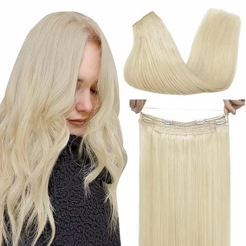 Miniatura 37 de GOO GOO Extensiones de Cabello Humano con Alambre, 18A/613A Rubio Oscuro mezclado con Rubio Decolorado Resaltado 18 pulgadas 95g, Extensiones
