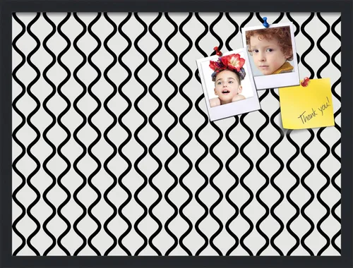 Miniatura 41 de PinPix Tablero de anuncios de corcho de 13 x 13 pulgadas. Este tablero decorativo enmarcado viene con diseño de ondas en blanco y negro y un marco