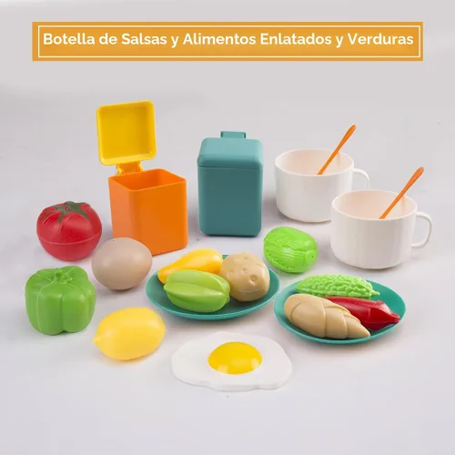 Miniatura 4 de 56 piezas de mini accesorios de cocina para niños, juego de cocina de simulación con utensilios de cocina, vajilla y 2 juegos de frutas, regalo