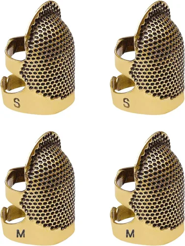 Paquete de 4 dedales protectores de dedos para costura, protector de escudo metálico ajustable para dedos contra alfileres y agujas, accesorios de
