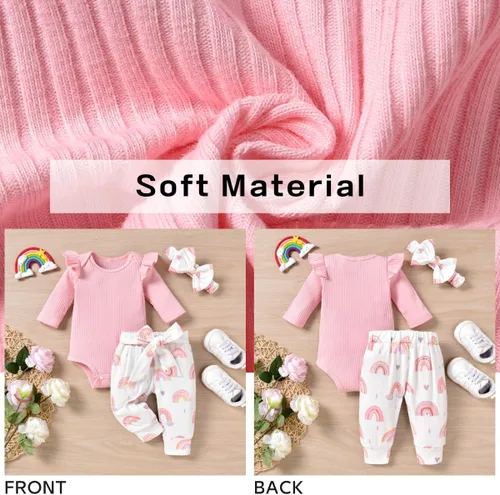 Miniatura 3 de Aalizzwell Conjunto de mameluco acanalado para bebé recién nacido prematuro para otoño e invierno