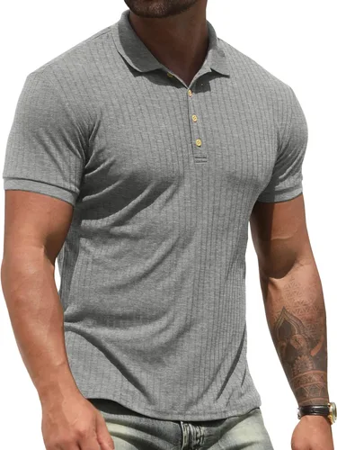 NITAGUT Camisas polo para hombre pantalones cortos y manga larga casuales ajustadas para entrenamiento