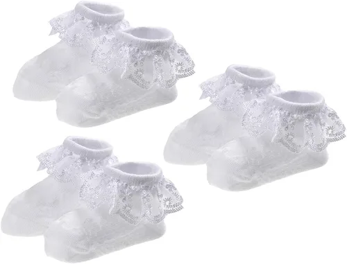 Epeius - Calcetines con detalle de vuelo de encaje y ojales para recién nacidos, bebés y niñas pequeñas (paquete de 2346)