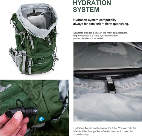 Miniatura 4 de MOUNTAINTOP Mochila de marco interno de 80L para hombre y mujer Mochila de senderismo con cubierta de lluvia Verde oscuro-80l