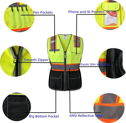 Miniatura 5 de Chaleco de seguridad para mujer, múltiples bolsillos, de alta visibilidad, reflectante, malla transpirable, chaleco de trabajo para dama, cremallera