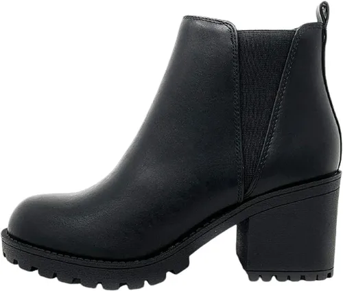 Miniatura 3 de Soda Botines de tacón grueso con suela de almendra para mujer, Poliuretano negro