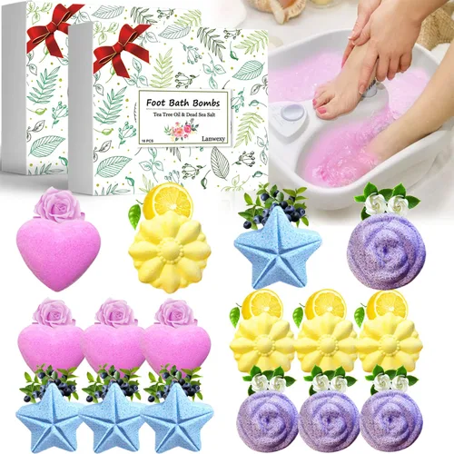 Lanwexy Bombas de baño, paquete de 32 sobres para baño de pies con sal de baño y aceite de árbol de té. Bombas de burbujas de aceite esencial puro