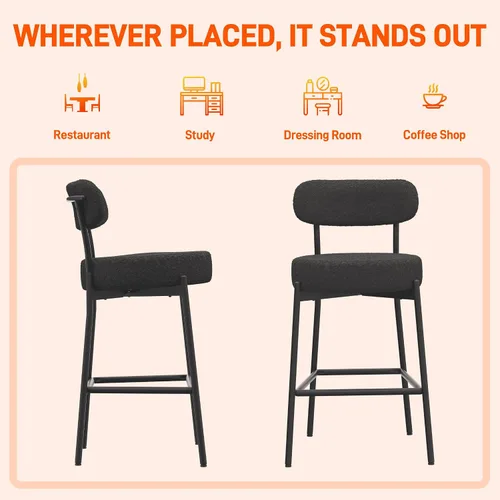Miniatura 9 de Boucle - Juego de 2 taburetes de bar de altura de mostrador de 28 pulgadas, taburetes de bar modernos con asiento redondo de 4 pulgadas de grosor