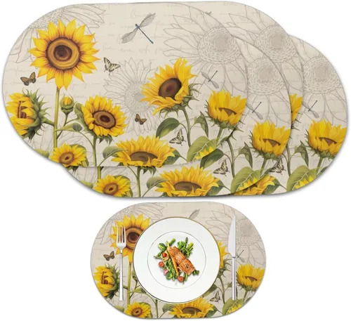 Miniatura 63 de Pumpkin Placemats Oval Placemats Set of 2 Black Cat Table Mats for Dining Tables Washable Heat Resistant Place Mats for Holiday Party Use 12X18 Inch