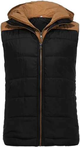 Miniatura 65 de WENKOMG1 Chaleco con capucha con doble cremallera para hombre, abrigo de color sólido, abrigo cálido y grueso, sin mangas, chaqueta suelta