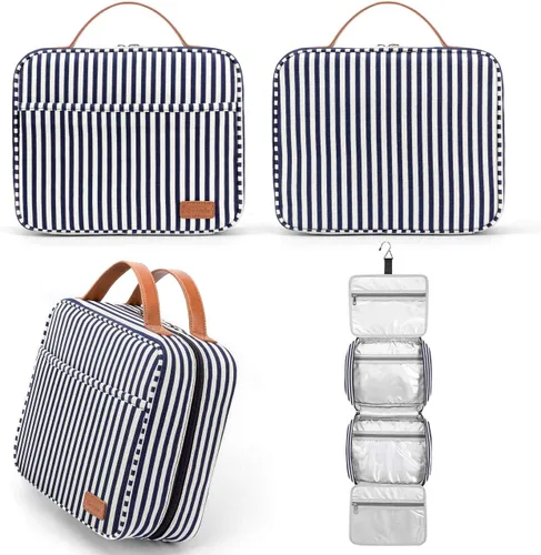 Miniatura 6 de Bosidu Neceser de viaje colgante, organizador de artículos de tocador de viaje de gran capacidad para mujeres con 4 compartimentos y 1 gancho