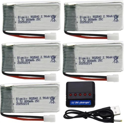 Blomiky Paquete de 5 baterías Li-PO 25C MX2.0 de 3.7 V 800 mAh y caja de tablero 4 en 1 para Syma X5SW X5C-1 X5 X5C X5SC H42 T5W H5C CW4 SS40 FQ36 y