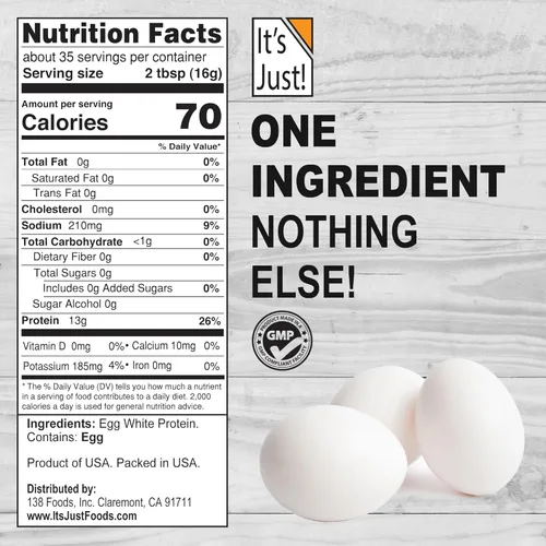 Miniatura 4 de It's Just! - Polvo de proteína de clara de huevo, fabricado en Estados Unidos a partir de huevos sin jaula, claras de huevo secas, sin sabor
