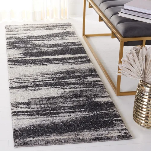 SAFAVIEH Retro Collection - Alfombra de pasillo de 2 pies 3 pulgadas x 7 pies, gris oscuro y gris claro, diseño abstracto moderno, no desprende