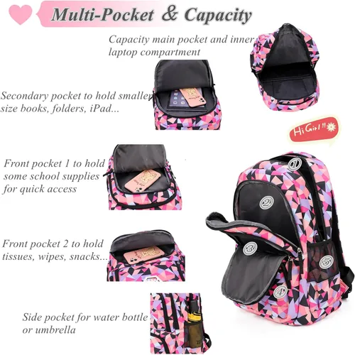 Miniatura 4 de Bansusu - Mochila para estudiantes, diseño geométrico, escuela primaria, para niñas