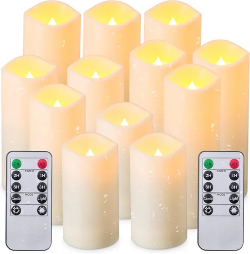 Miniatura 10 de Enpornk Velas LED parpadeantes sin llama con efecto corteza de abedul, juego de 9 pilares de cera real que funcionan con pilas con control remoto