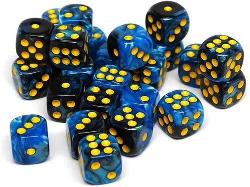 Miniatura 19 de Paquete de 25 dados D6 de 0.472 pulgadas, colección a juego de 6 dados con pipas (granito amarillo y negro)