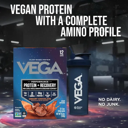 Miniatura 11 de Vega Protein + Recovery - 30 g de proteína vegetal por porción, chocolate, 12 sobres de 1.6 oz, 5 g de BCAA, probióticos, certificado NSF