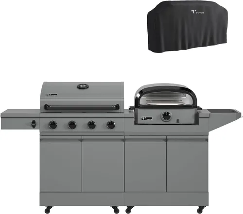 Miniatura 20 de Tytus Anaheim 4-Burner Gas Grill with Prep Cart and Charcoal Grill + Cover, Light, Griddle Insert - Modular Outdoor Kitchen, Quick Assembly, Outdoor