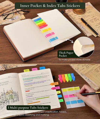 Miniatura 4 de Diario vintage de cuero con 300 páginas numeradas, diario rayado A4 para hombres y mujeres, diarios para escribir, cuaderno de rayas universitarias